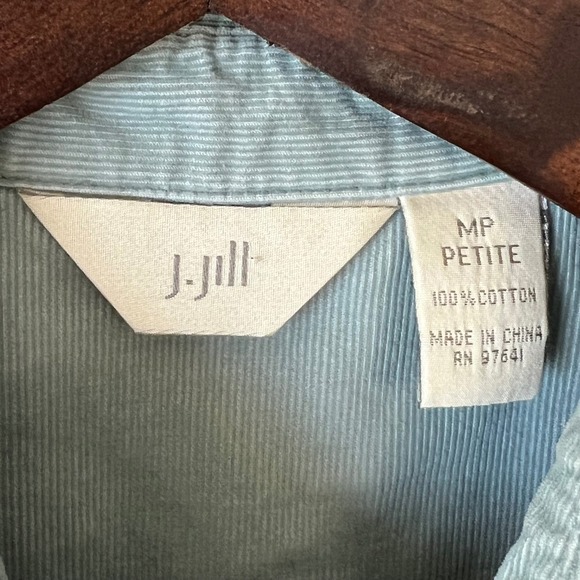 J. Jill Petite MP Teal Blue Corduroy Pintuck Button Up Shirt Blouse Cotton - Picture 3 of 12
